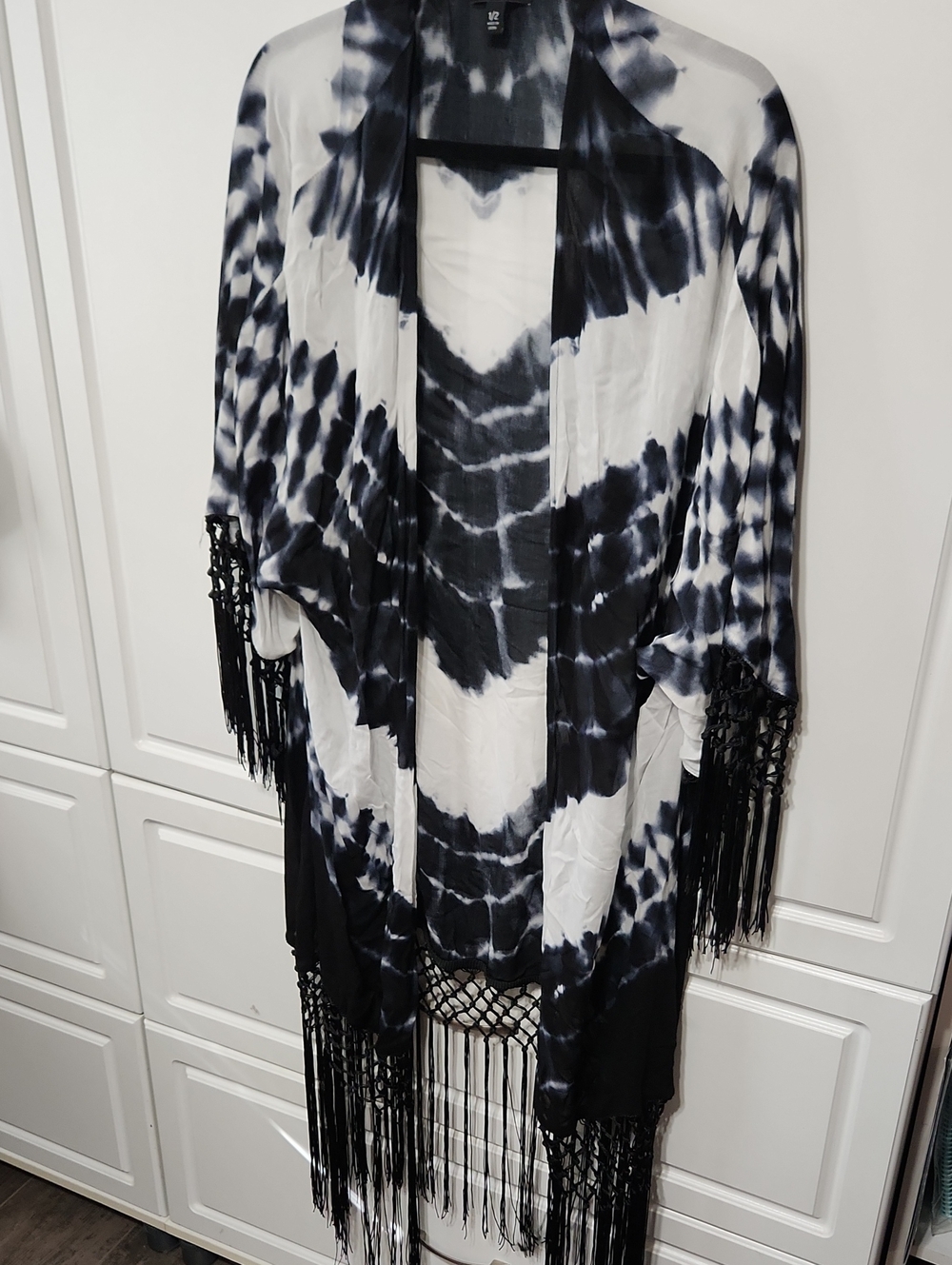 torrid Black and White Tie-Dye Fringe Kimono